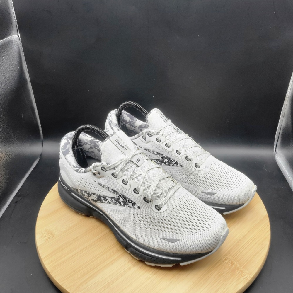 Brooks Ghost 15 Womens Running Shoes White Grey Camo 1203801B149 Size 8.5